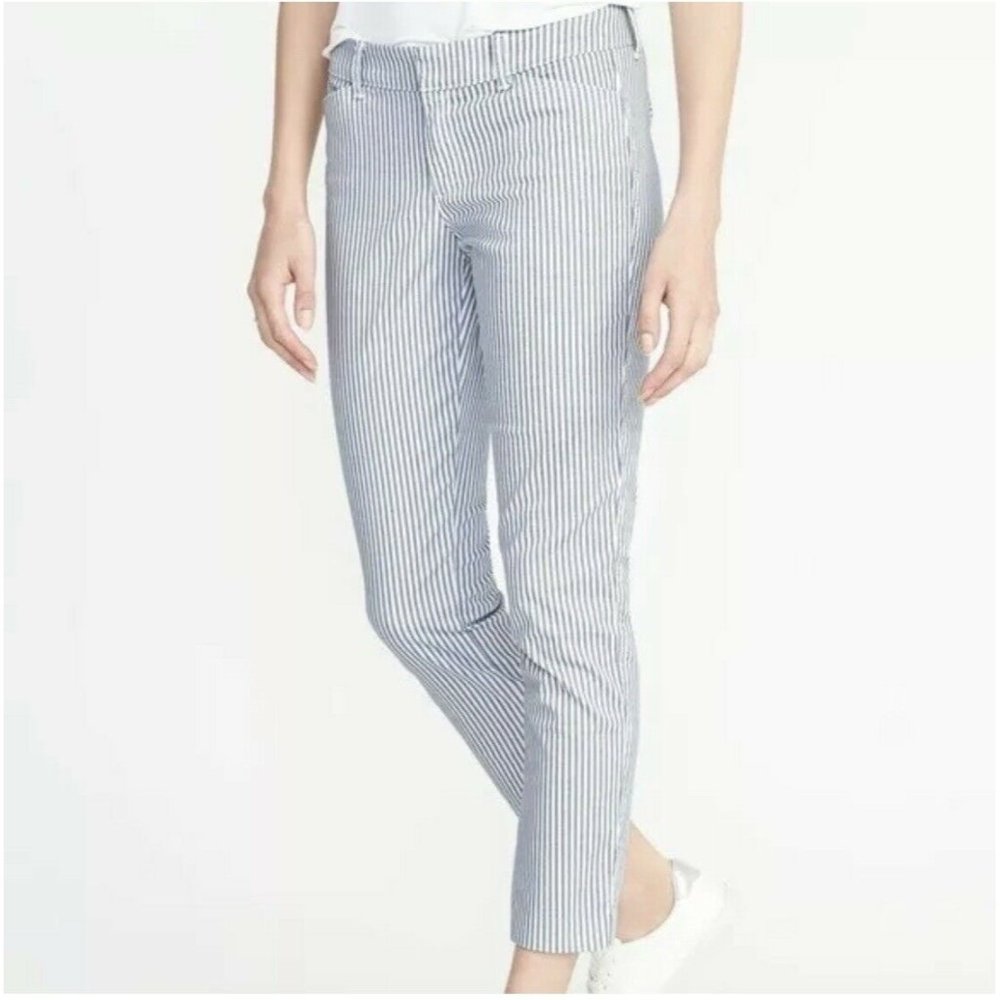 Old Navy Sz 6 (Actual 30x26.5) Blue & White Stripe Pixie Pants Cotton/Span EUC